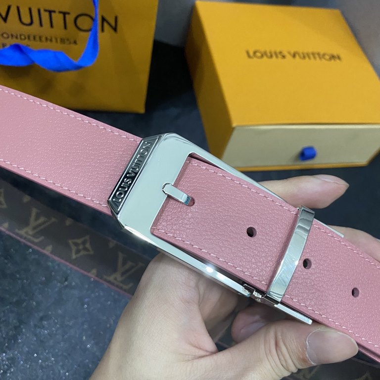 LV Women's fine original quality 35mm width counter code M9935 Donkey first couple style Classic black or bright pink two colors can be selected Both sides can be used. Versatile and stylish