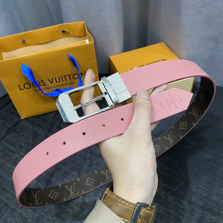 LV Women's fine original quality 35mm width counter code M9935 Donkey first couple style Classic black or bright pink two colors can be selected Both sides can be used. Versatile and stylish