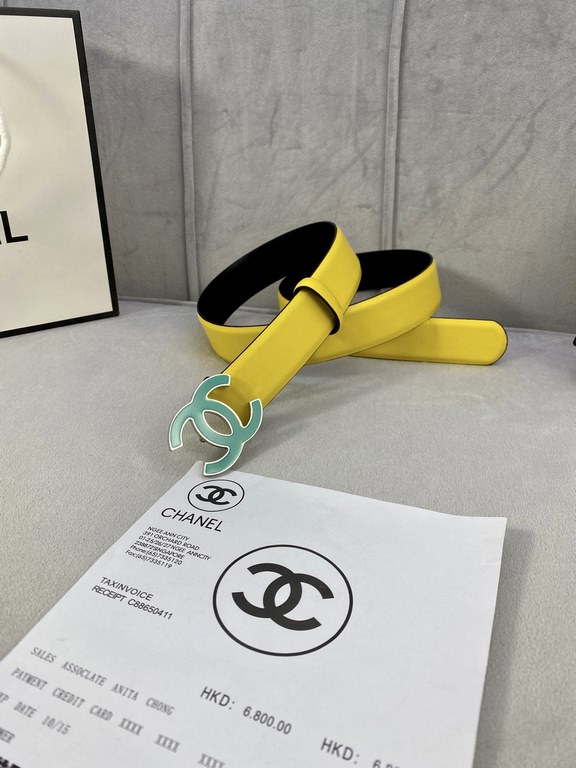 Width 3.0cm Chanel (Chanel) imported soft calf leather support NFC chip official website link   scanning code verification, gold Silver metal grinding rubber steel buckle.