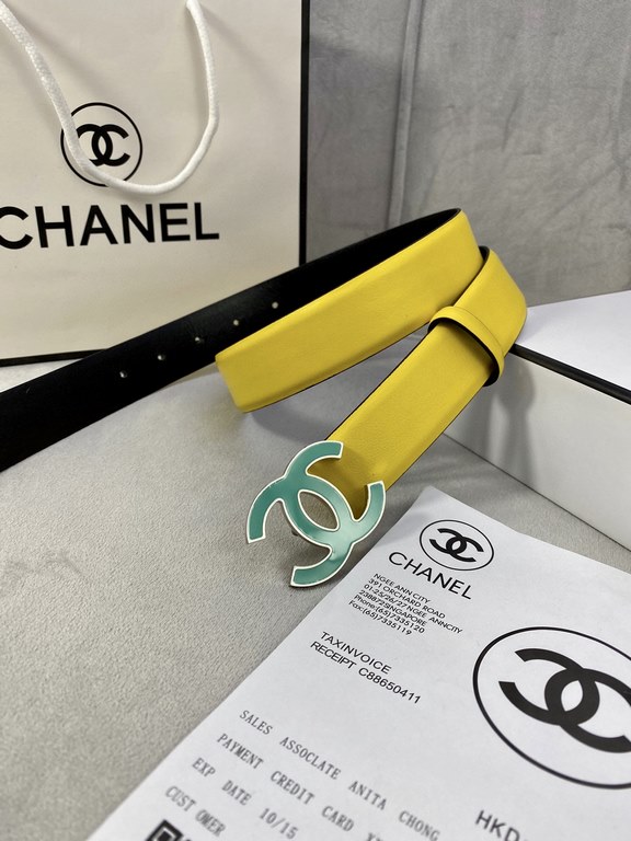 Width 3.0cm Chanel (Chanel) imported soft calf leather support NFC chip official website link   scanning code verification, gold Silver metal grinding rubber steel buckle.