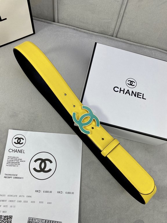 Width 3.0cm Chanel (Chanel) imported soft calf leather support NFC chip official website link   scanning code verification, gold Silver metal grinding rubber steel buckle.