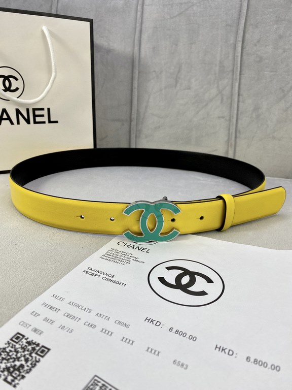 Width 3.0cm Chanel (Chanel) imported soft calf leather support NFC chip official website link   scanning code verification, gold Silver metal grinding rubber steel buckle.