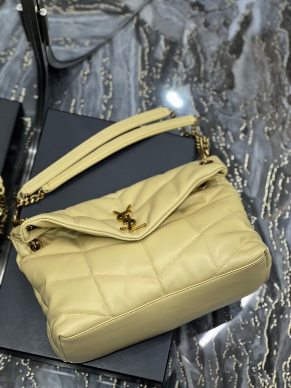 [In stock in secondsLight yellow with gold buttons-               _ quilted lambskin bag, 100% lambskin production, soft and delicate feel, as if embracing the clouds   like feeling; classic Y family logo, chain and grom