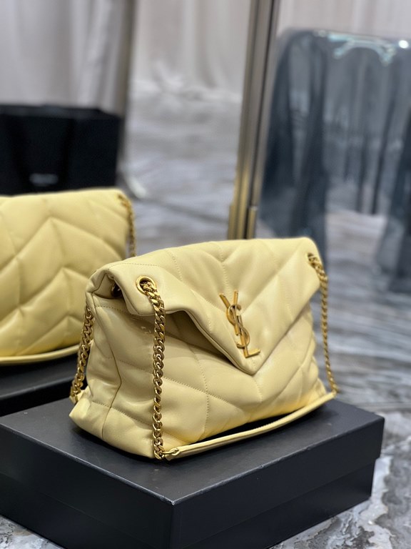 [In stock in secondsLight yellow with gold buttons-               _ quilted lambskin bag, 100% lambskin production, soft and delicate feel, as if embracing the clouds   like feeling; classic Y family logo, chain and grom