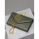 Olive Green Gold Button Caviar_MONOGRAM_Envelope Bag. Super practical a small bag, the most classic style, upgrade the most advanced version, 100% Italian calf leather with fine handmade; customized metal Y family logo h