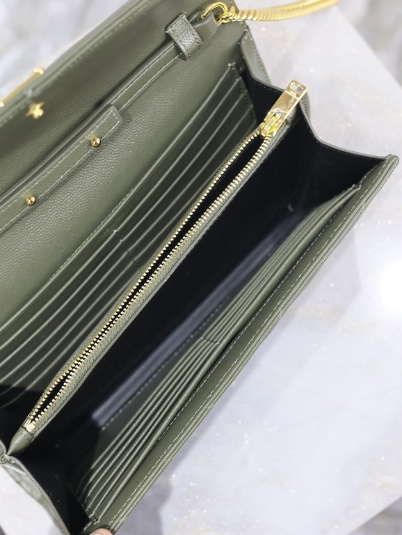 Olive Green Gold Button Caviar_MONOGRAM_Envelope Bag. Super practical a small bag, the most classic style, upgrade the most advanced version, 100% Italian calf leather with fine handmade; customized metal Y family logo h