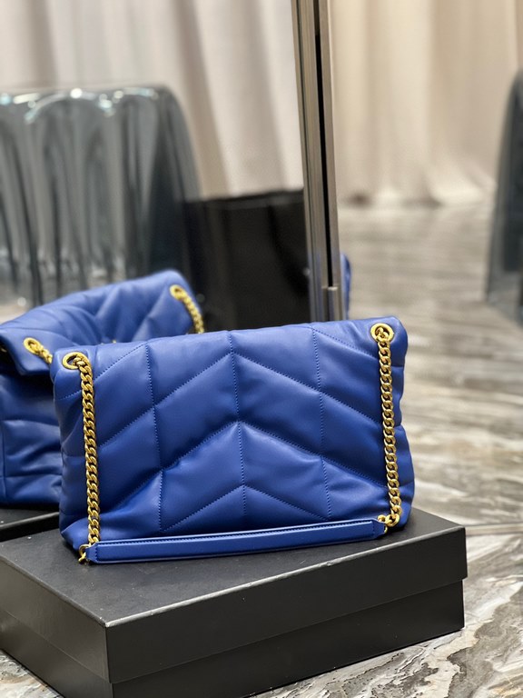 [In stock in secondsElectric Blue with Gold Buckle-               _ quilted lambskin bag, 100% lambskin production, soft and delicate feel, as if embracing the clouds   like feeling; classic Y family logo, chain and grom