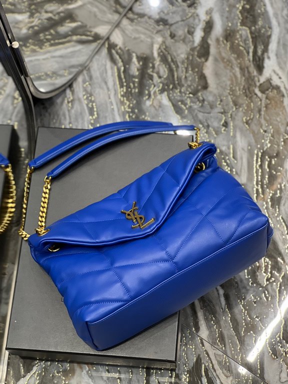 [In stock in secondsElectric Blue with Gold Buckle-               _ quilted lambskin bag, 100% lambskin production, soft and delicate feel, as if embracing the clouds   like feeling; classic Y family logo, chain and grom