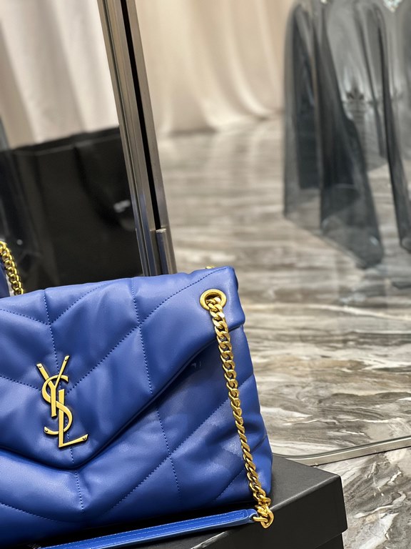 [In stock in secondsElectric Blue with Gold Buckle-               _ quilted lambskin bag, 100% lambskin production, soft and delicate feel, as if embracing the clouds   like feeling; classic Y family logo, chain and grom