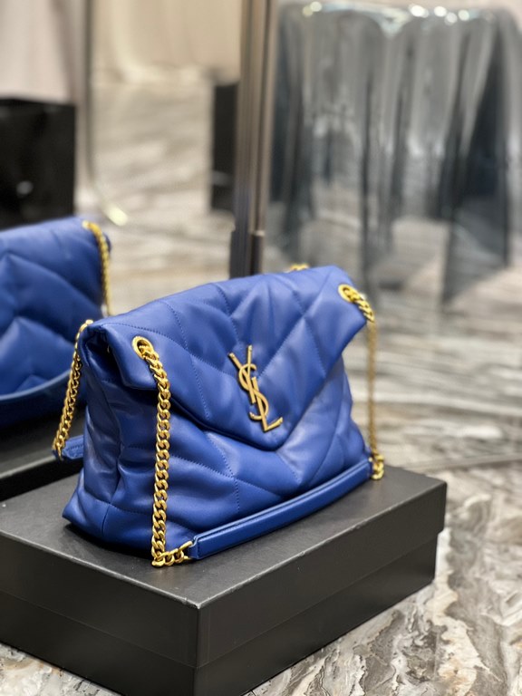 [In stock in secondsElectric Blue with Gold Buckle-               _ quilted lambskin bag, 100% lambskin production, soft and delicate feel, as if embracing the clouds   like feeling; classic Y family logo, chain and grom