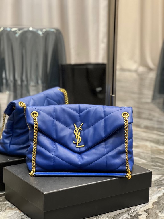 [In stock in secondsElectric Blue with Gold Buckle-               _ quilted lambskin bag, 100% lambskin production, soft and delicate feel, as if embracing the clouds   like feeling; classic Y family logo, chain and grom