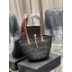 [In stock in seconds]  straw woven bag fast fallVegetable basket hollowed out straw tote bag_Y home exquisite Parisian style in this black straw woven tote bag in the best. logo directly using the L letter hooked in the 