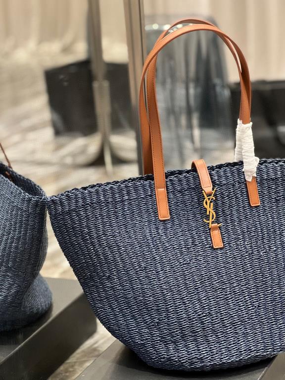 [In stock in seconds]  straw woven bag fast fallVegetable basket hollowed out straw tote bag_Y home exquisite Parisian style in this black straw woven tote bag in the best. logo directly using the L letter hooked in the 