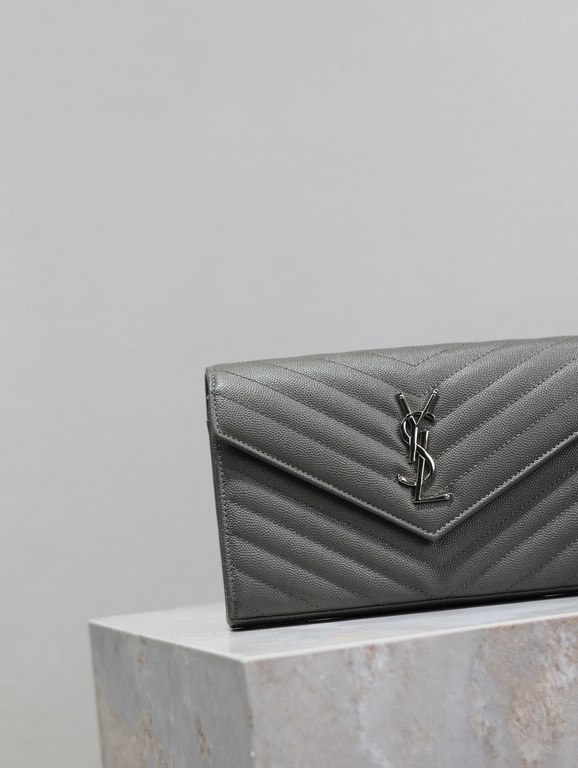 Gray Silver Buckle Caviar_MONOGRAM_Envelope Bag. Super practical a small bag, the most classic style, upgrade the most advanced version, 100% Italian calf leather with fine handmade; customized metal Y family logo highli