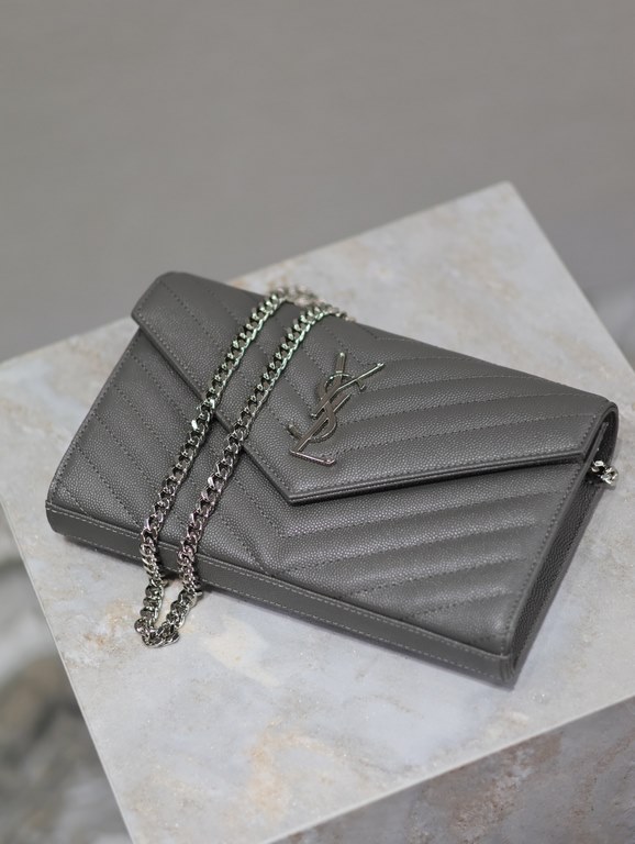 Gray Silver Buckle Caviar_MONOGRAM_Envelope Bag. Super practical a small bag, the most classic style, upgrade the most advanced version, 100% Italian calf leather with fine handmade; customized metal Y family logo highli