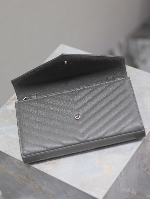 Gray Silver Buckle Caviar_MONOGRAM_Envelope Bag. Super practical a small bag, the most classic style, upgrade the most advanced version, 100% Italian calf leather with fine handmade; customized metal Y family logo highli