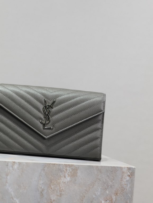 Gray Silver Buckle Caviar_MONOGRAM_Envelope Bag. Super practical a small bag, the most classic style, upgrade the most advanced version, 100% Italian calf leather with fine handmade; customized metal Y family logo highli