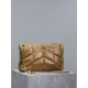 Earthy yellow oil waxed leather with gold buckle-Loulou puffer_quilted oil waxed leather chain bag, 100% calf leather production, soft and delicate feel, as if embracing the clouds   like feeling; classic Y family logo, 