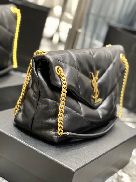 [In stock in seconds]Black with gold buttons-               _ quilted lambskin bag, 100% lambskin production, soft and delicate feel, as if embracing the clouds   like feeling; classic Y family logo, chain and grommet ha