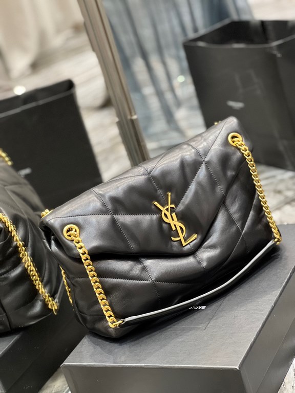 [In stock in seconds]Black with gold buttons-               _ quilted lambskin bag, 100% lambskin production, soft and delicate feel, as if embracing the clouds   like feeling; classic Y family logo, chain and grommet ha