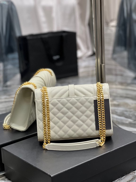 [In stock in seconds]#Envelope #White with Gold BuckleMedium grain embossed quilted leather envelope bagClassic is timeless, beautiful out of the sky V pattern spelling diamond pattern of caviar, Italian cowhide with eye