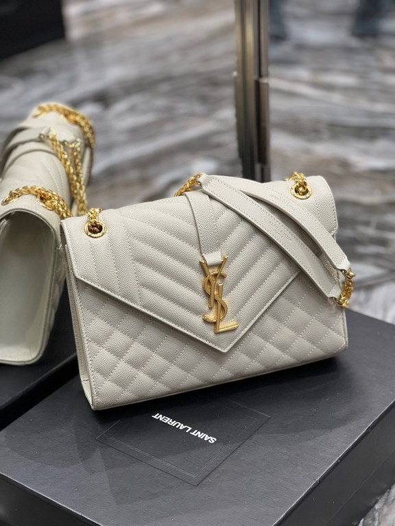 [In stock in seconds]#Envelope #White with Gold BuckleMedium grain embossed quilted leather envelope bagClassic is timeless, beautiful out of the sky V pattern spelling diamond pattern of caviar, Italian cowhide with eye