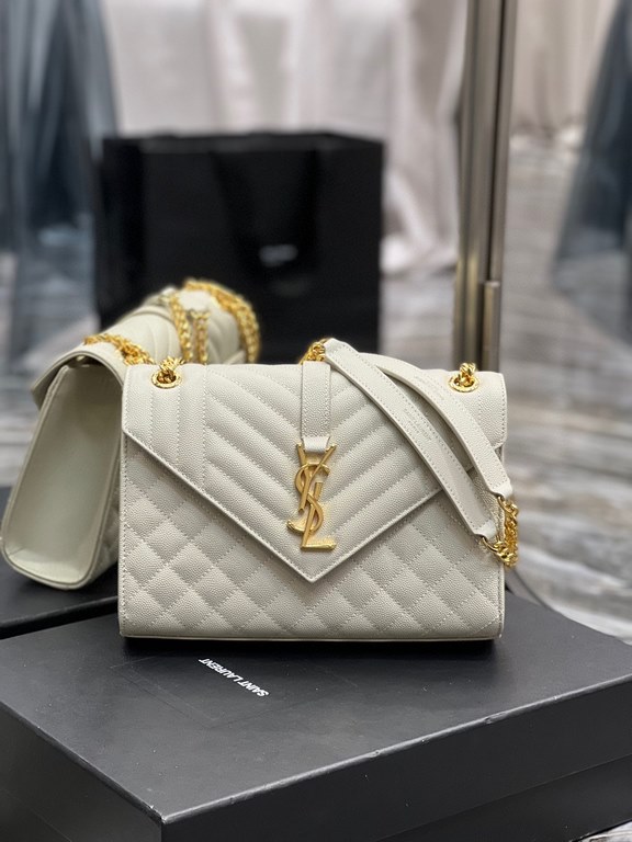 [In stock in seconds]#Envelope #White with Gold BuckleMedium grain embossed quilted leather envelope bagClassic is timeless, beautiful out of the sky V pattern spelling diamond pattern of caviar, Italian cowhide with eye