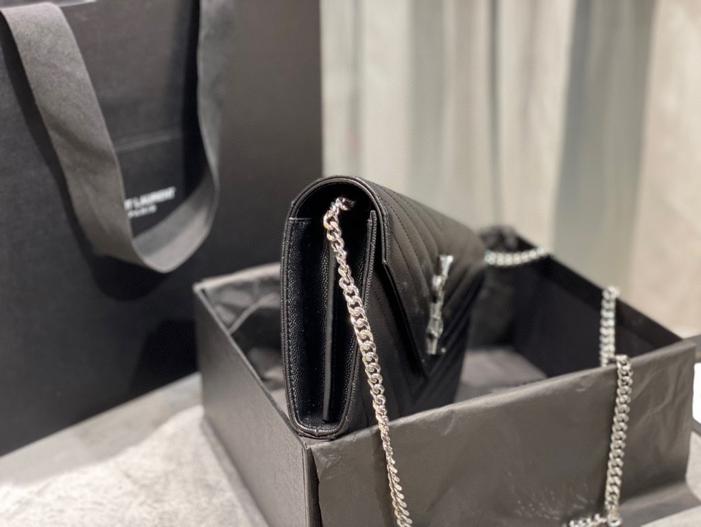 [In stock in seconds]#            #[Genuine Original Leather] Newest version_#Black with silver buckle#MONOGRAM Caviar Pattern Original Leather Version Envelope Bag. Super practical a small bag, the most classic style, u