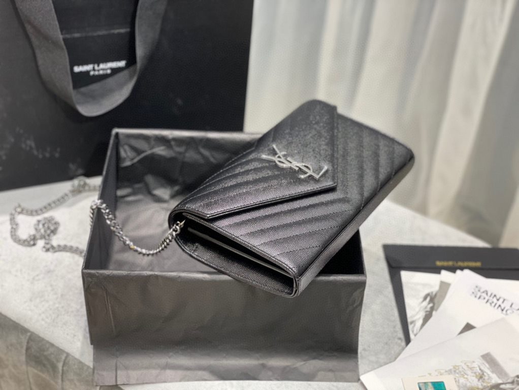 [In stock in seconds]#            #[Genuine Original Leather] Newest version_#Black with silver buckle#MONOGRAM Caviar Pattern Original Leather Version Envelope Bag. Super practical a small bag, the most classic style, u