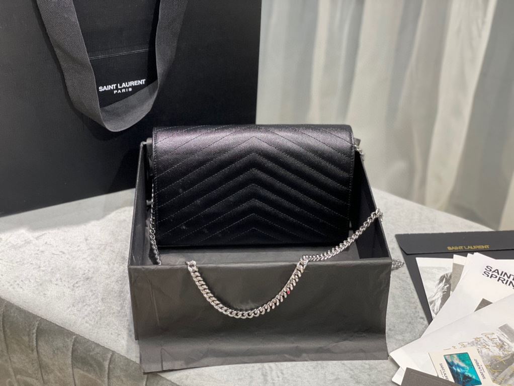 [In stock in seconds]#            #[Genuine Original Leather] Newest version_#Black with silver buckle#MONOGRAM Caviar Pattern Original Leather Version Envelope Bag. Super practical a small bag, the most classic style, u