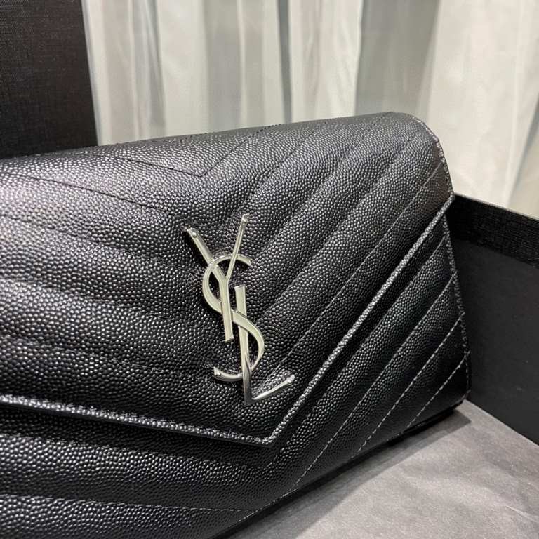 [In stock in seconds]#            #[Genuine Original Leather] Newest version_#Black with silver buckle#MONOGRAM Caviar Pattern Original Leather Version Envelope Bag. Super practical a small bag, the most classic style, u