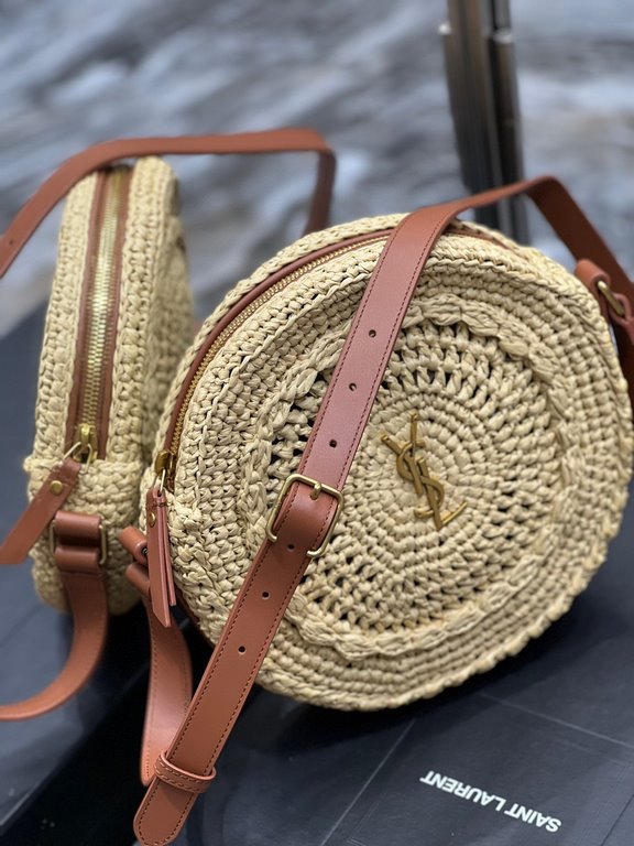 [In stock in seconds]  straw woven bag fast fallRound cake woven bag to la ~Full of artistic atmosphere , Raffia grass weaving is very solid, super texture, French lazy wind, daily with private clothes will not go wrong 