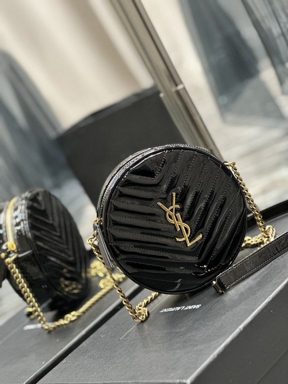 NEW】Black gold buckle patent leather_!Counter latest VINYLE cute little round bag debut! Selection of imported high-quality glossy patent leather cowhide carefully made, lightweight to come and feel particularly delicate