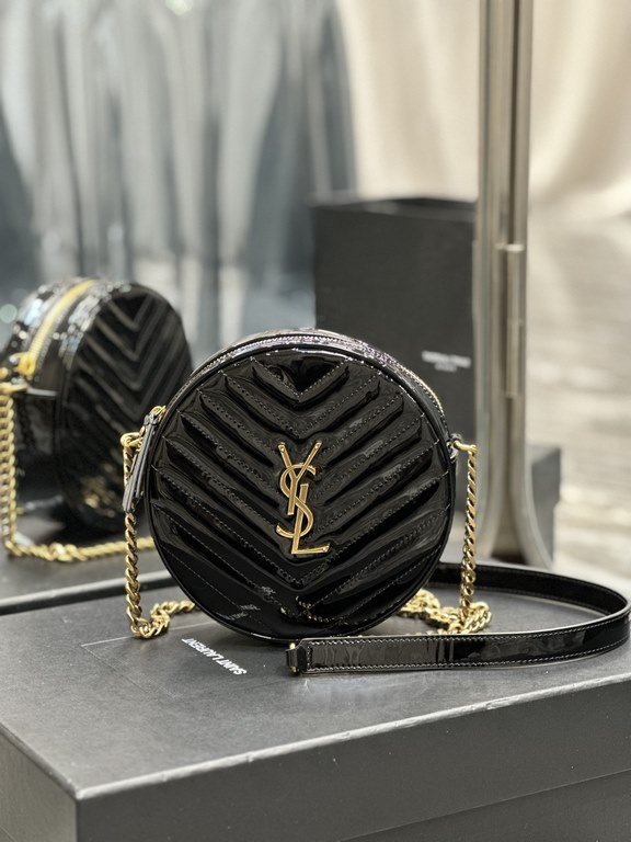 NEW】Black gold buckle patent leather_!Counter latest VINYLE cute little round bag debut! Selection of imported high-quality glossy patent leather cowhide carefully made, lightweight to come and feel particularly delicate