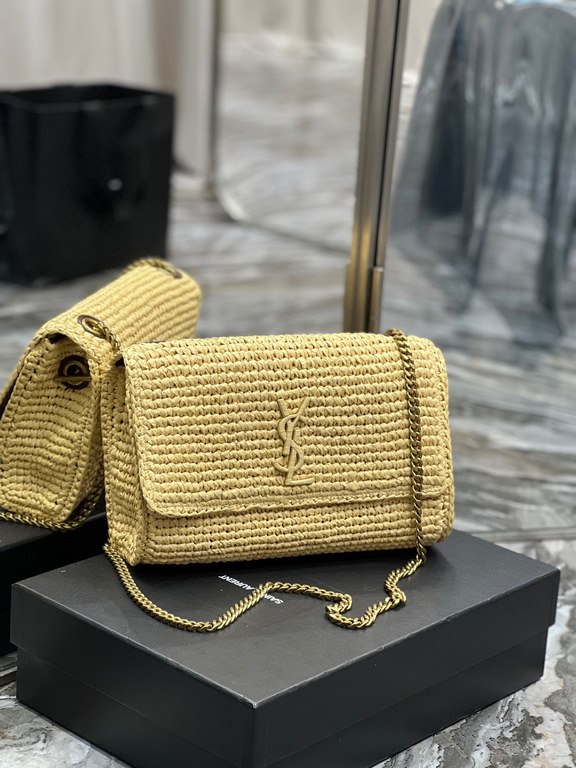 [In stock in seconds  Apricot-colored Raffia Weaving with Coffee-colored Cowhide    Raffia weaving chain bag Kate_Full of artistic flavor ~ raffia weaving is very solid, super texture unique process of weaving the logo w