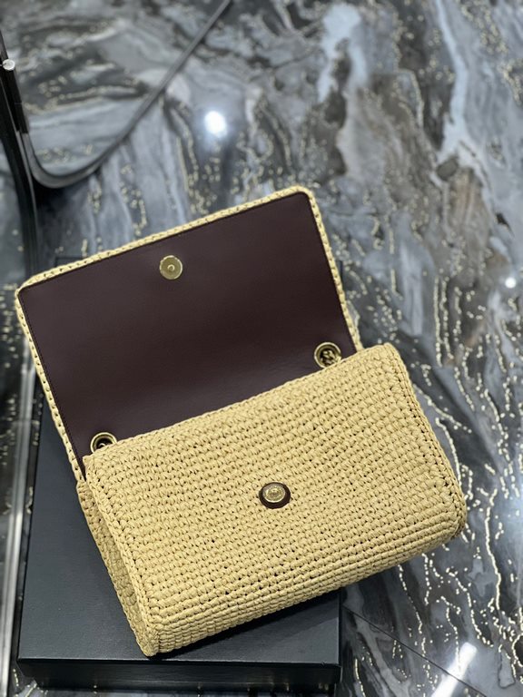 [In stock in seconds  Apricot-colored Raffia Weaving with Coffee-colored Cowhide    Raffia weaving chain bag Kate_Full of artistic flavor ~ raffia weaving is very solid, super texture unique process of weaving the logo w