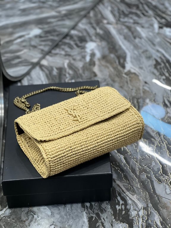 [In stock in seconds  Apricot-colored Raffia Weaving with Coffee-colored Cowhide    Raffia weaving chain bag Kate_Full of artistic flavor ~ raffia weaving is very solid, super texture unique process of weaving the logo w