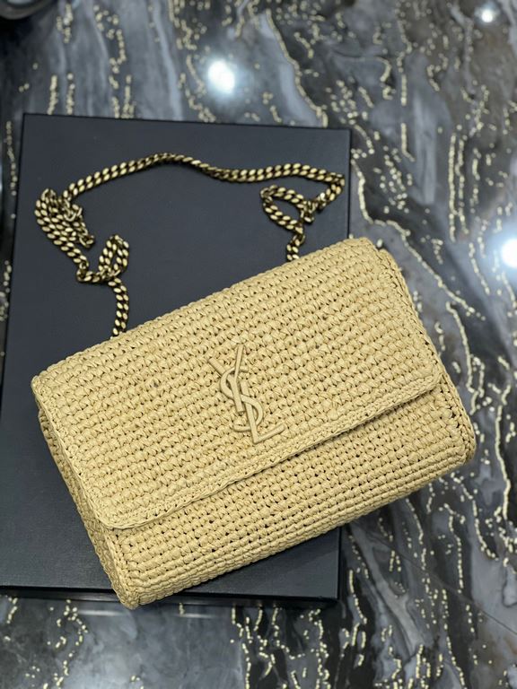 [In stock in seconds  Apricot-colored Raffia Weaving with Coffee-colored Cowhide    Raffia weaving chain bag Kate_Full of artistic flavor ~ raffia weaving is very solid, super texture unique process of weaving the logo w