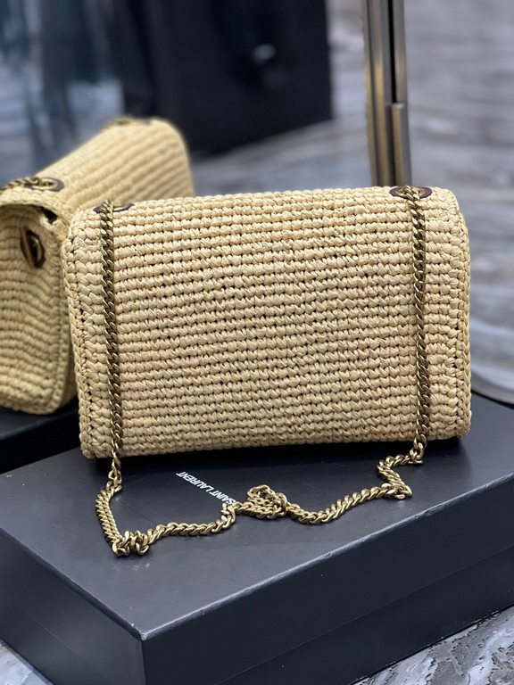 [In stock in seconds  Apricot-colored Raffia Weaving with Coffee-colored Cowhide    Raffia weaving chain bag Kate_Full of artistic flavor ~ raffia weaving is very solid, super texture unique process of weaving the logo w