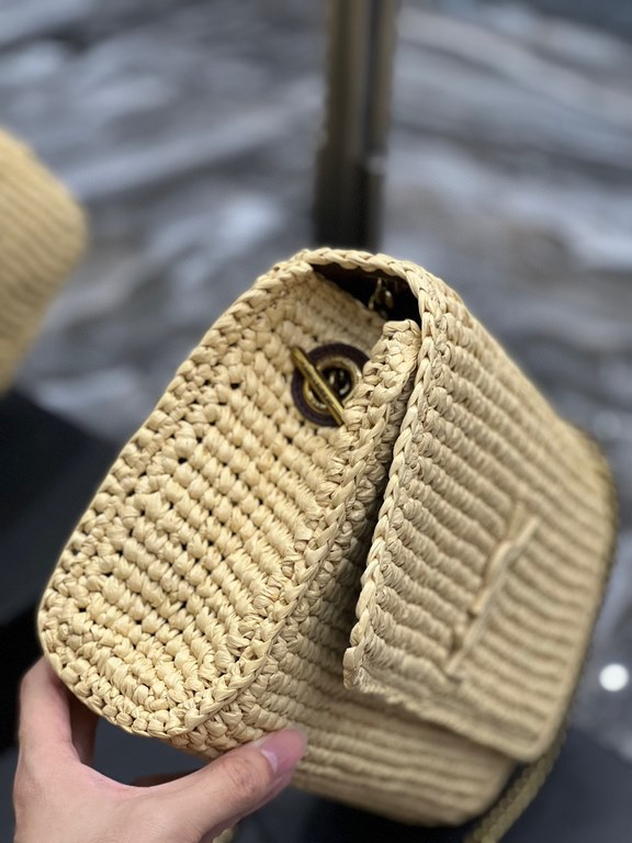 [In stock in seconds  Apricot-colored Raffia Weaving with Coffee-colored Cowhide    Raffia weaving chain bag Kate_Full of artistic flavor ~ raffia weaving is very solid, super texture unique process of weaving the logo w