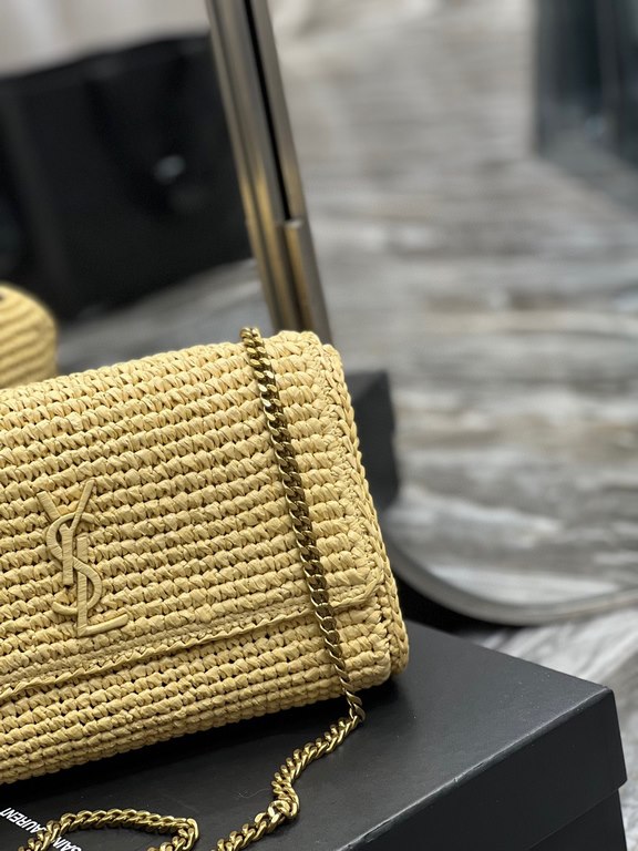 [In stock in seconds  Apricot-colored Raffia Weaving with Coffee-colored Cowhide    Raffia weaving chain bag Kate_Full of artistic flavor ~ raffia weaving is very solid, super texture unique process of weaving the logo w