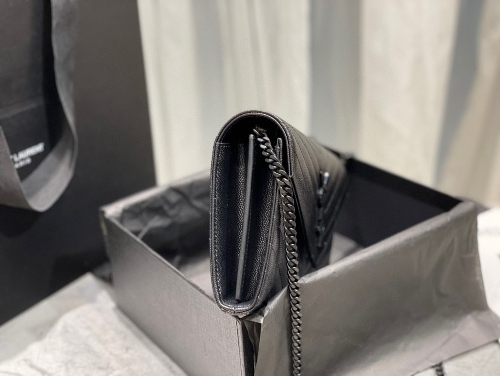 [In stock in seconds]#            #[Genuine Original Leather] Newest version_#Black with black buckle#MONOGRAM Caviar Pattern Original Leather Version Envelope Bag. Super practical a small bag, the most classic style, up