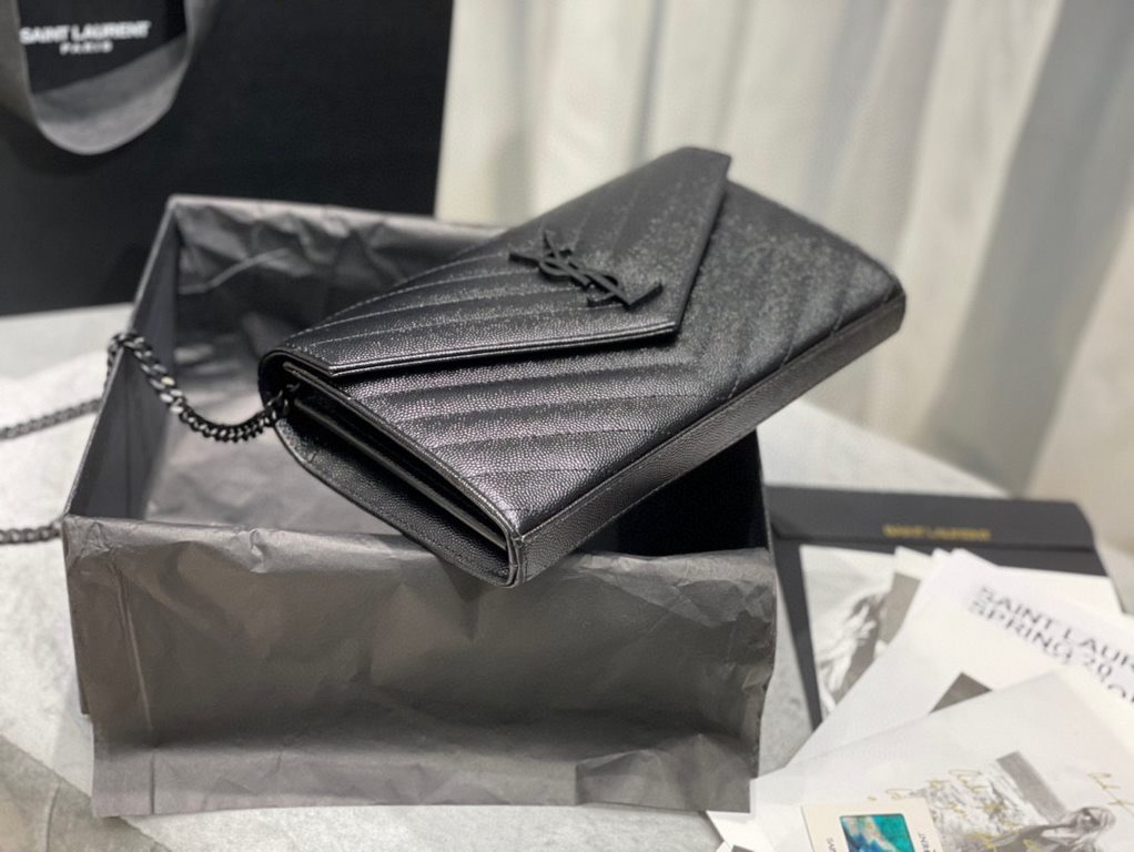 [In stock in seconds]#            #[Genuine Original Leather] Newest version_#Black with black buckle#MONOGRAM Caviar Pattern Original Leather Version Envelope Bag. Super practical a small bag, the most classic style, up