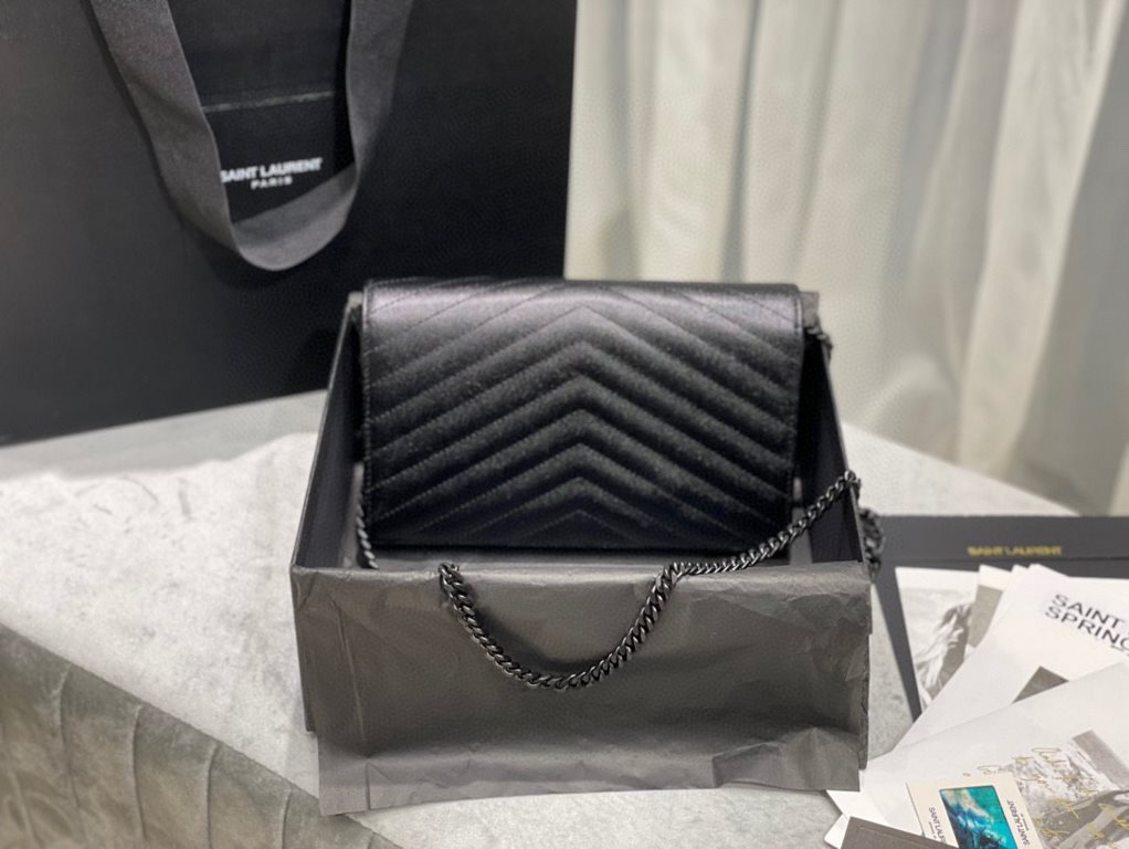 [In stock in seconds]#            #[Genuine Original Leather] Newest version_#Black with black buckle#MONOGRAM Caviar Pattern Original Leather Version Envelope Bag. Super practical a small bag, the most classic style, up