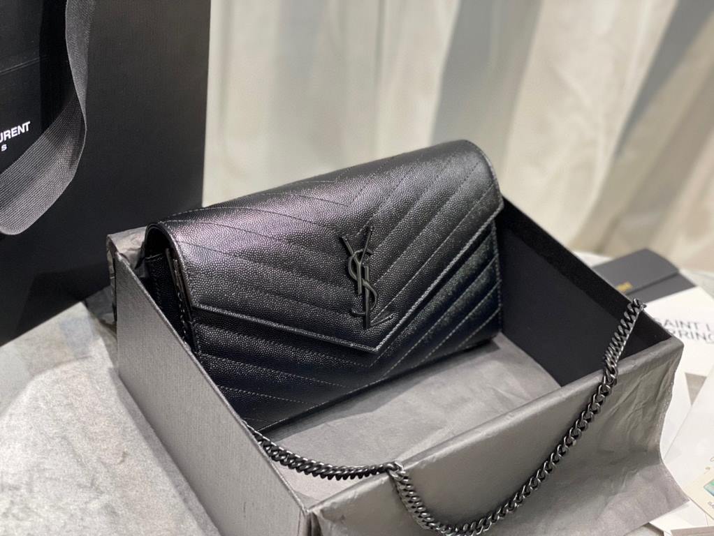 [In stock in seconds]#            #[Genuine Original Leather] Newest version_#Black with black buckle#MONOGRAM Caviar Pattern Original Leather Version Envelope Bag. Super practical a small bag, the most classic style, up