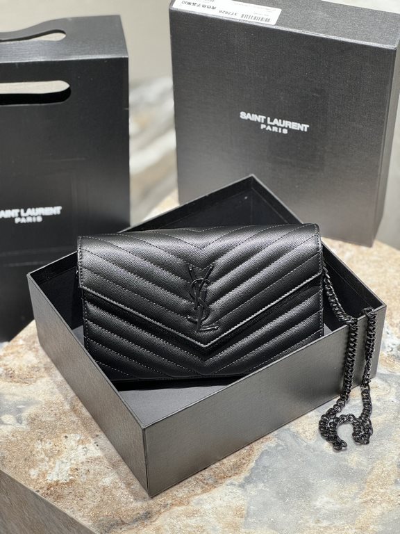 [Original Leather] Newest Version_#Black with black buckle#MONOGRAM caviar pattern original leather version of the envelope bag. Super practical a small bag, the most classic style, upgrade the most advanced version, 100