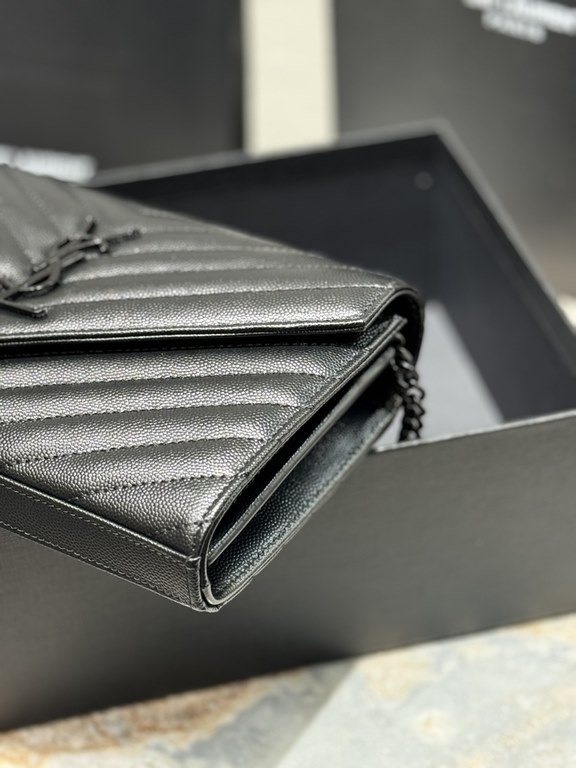 [Original Leather] Newest Version_#Black with black buckle#MONOGRAM caviar pattern original leather version of the envelope bag. Super practical a small bag, the most classic style, upgrade the most advanced version, 100