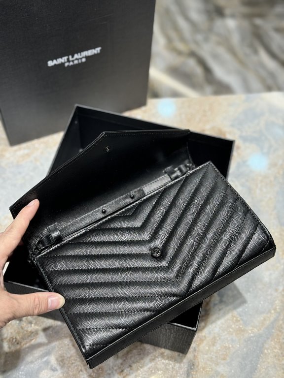 [Original Leather] Newest Version_#Black with black buckle#MONOGRAM caviar pattern original leather version of the envelope bag. Super practical a small bag, the most classic style, upgrade the most advanced version, 100