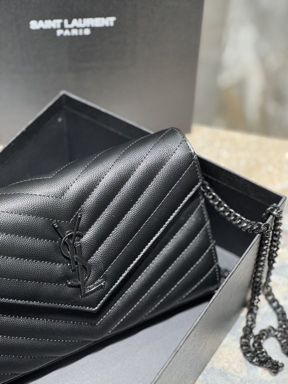 [Original Leather] Newest Version_#Black with black buckle#MONOGRAM caviar pattern original leather version of the envelope bag. Super practical a small bag, the most classic style, upgrade the most advanced version, 100