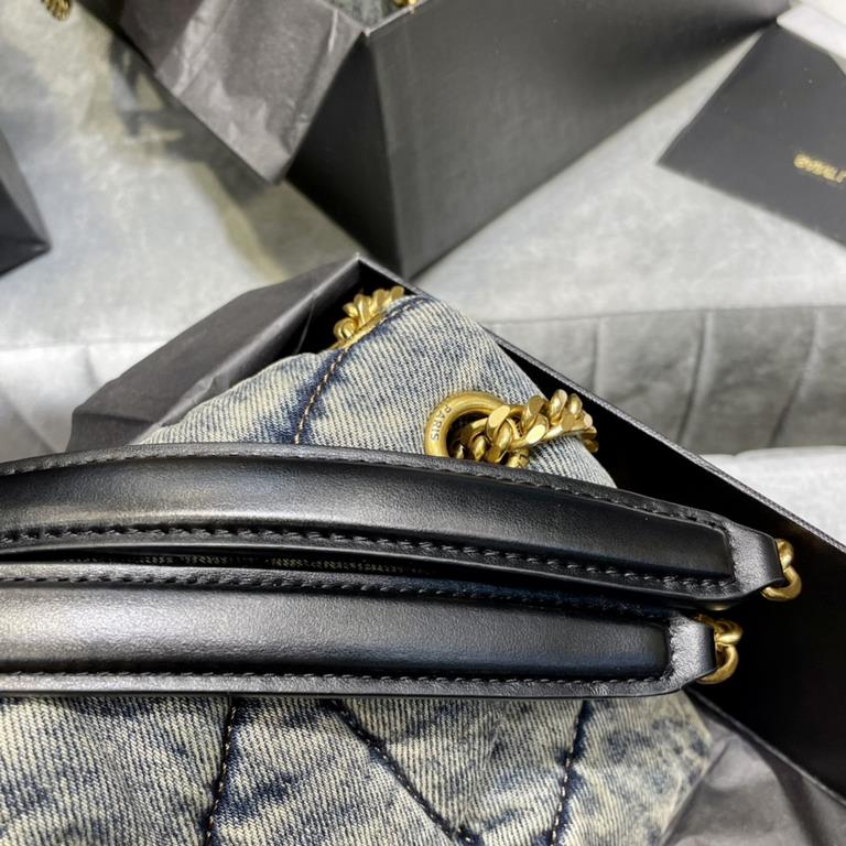 Loulou puffer opened up _ black shoulder strapEspecially out of this series of cowboy bag value is very high, how to match all good-looking, practicality is very high Retro Fan full of washed denim Very malleable a bag H